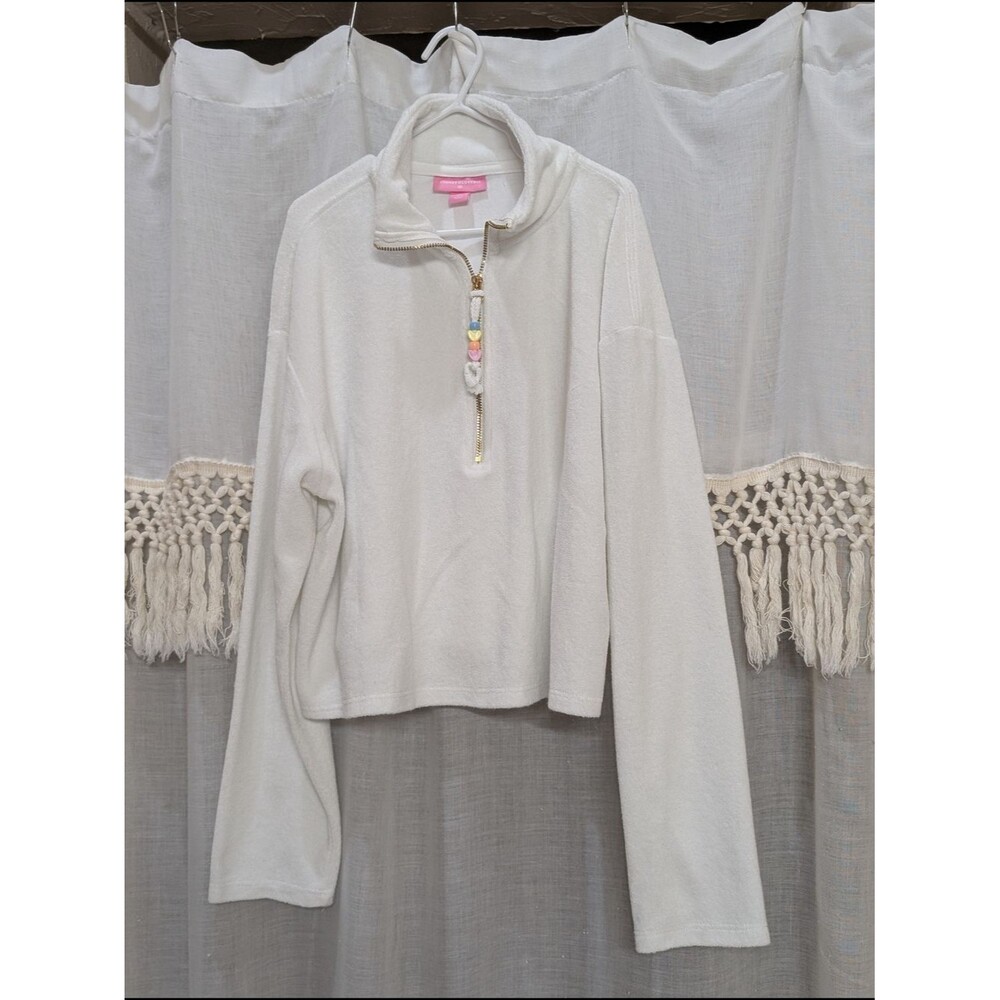 Stoney Clover Lane XS White Cropped Terry Half-Zip Lounge Top